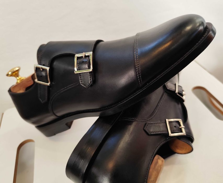 Pantofi monk 41 41.5 42 de lux SANTONI lucrati manual piele naturala