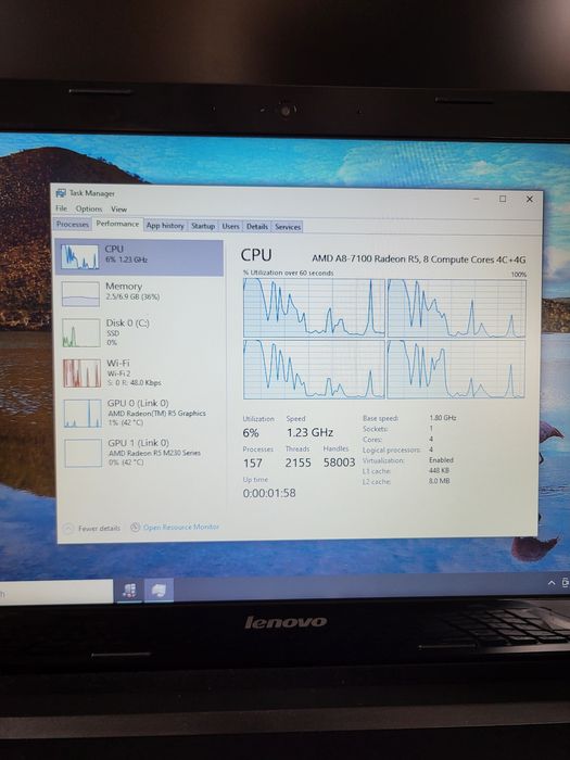 Laptop Lenovo  Z50 75 ,  A8-7100 , 8 GB  ram,  ssd 120 GB,  AMD R5 230 1 GB, 15.6"