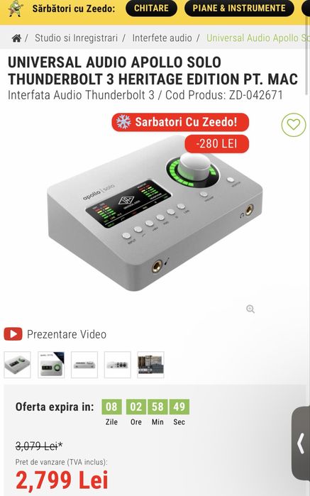 Universal Audio Apollo Solo Thunderbolt 3 Heritage Edition pt. Mac