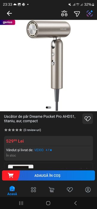 Uscător de păr Dreame Pocket  AHD51 titanium gold și space grey