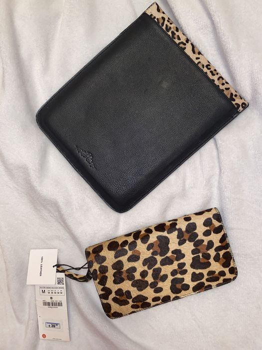 Set Portofel clutch Zara + husa tableta piele naturala,leopard print