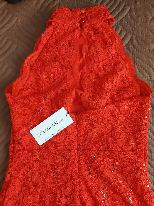 Официална дантелена червена рокля