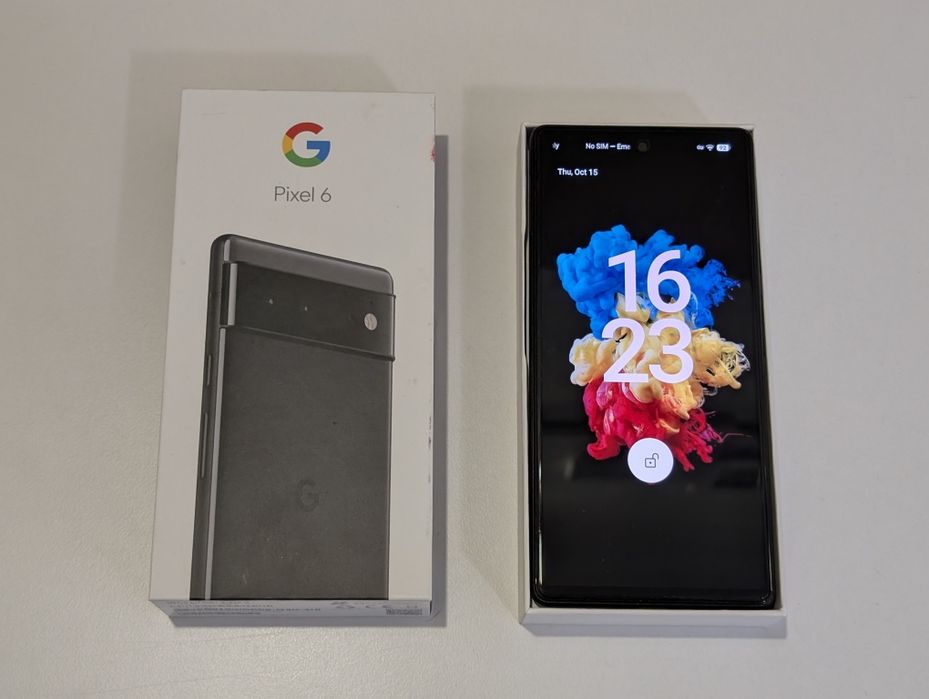 Google Pixel 6 128GB (Stormy Black) - пълен комплект с кутия + аксесоари в ТОП състояние!