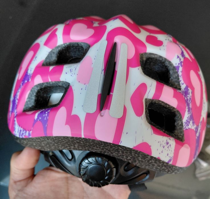 Детска вело каска Polisport - Junior Glitter Hearts, 52-56 cm, розова