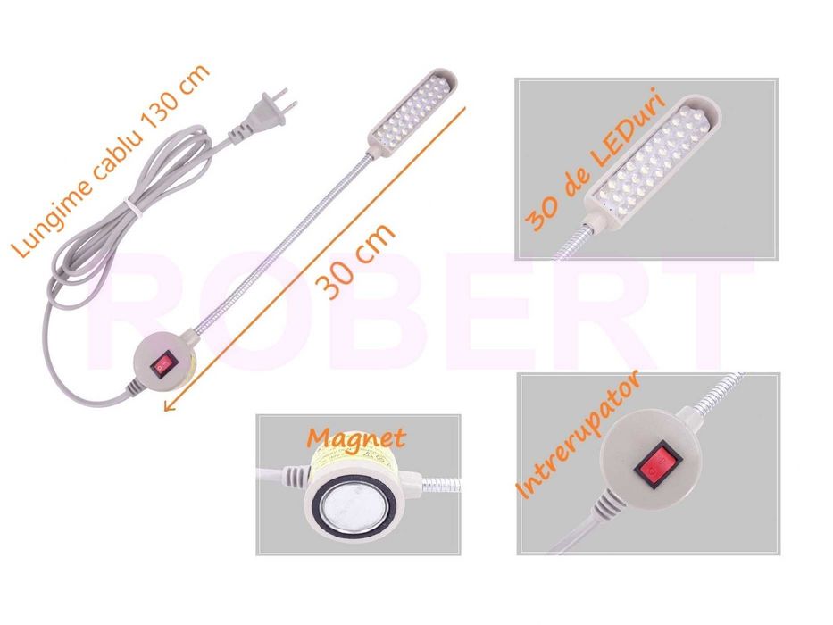 Lampa LED cu 30 leduri cu iluminare alba - pt masina de cusut, bancuri lucru, etc - de CALITATE buna