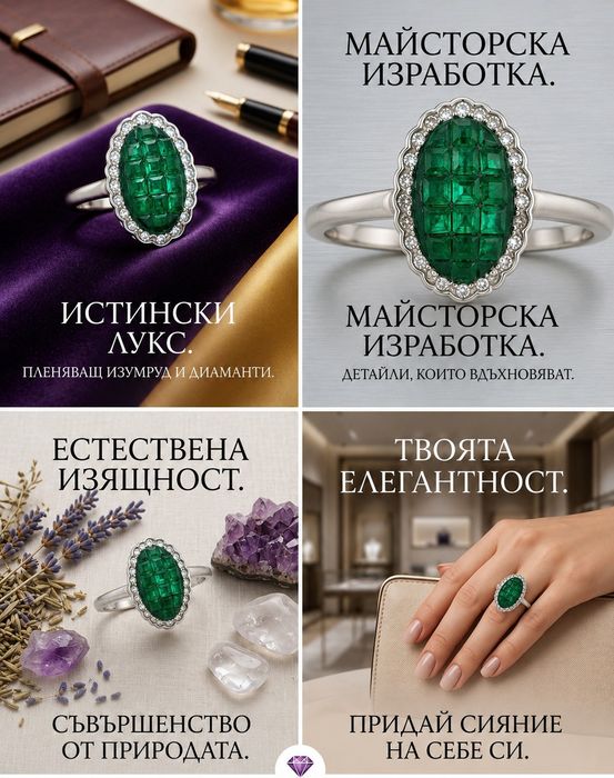 Сребърен пръстен с ТОП Изумруди и Диаманти със сертификат