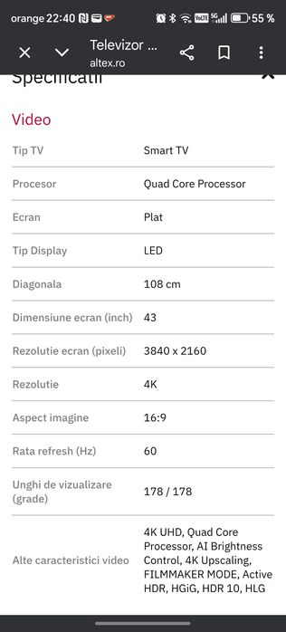 TV LG Ultra HD 108 cm