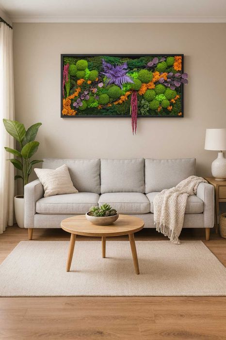 Tablou cu licheni și plante stabilizate 120×60 cm