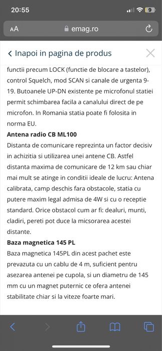 Kit statie radio CB Avanti micro Pro Version + Antena  radio