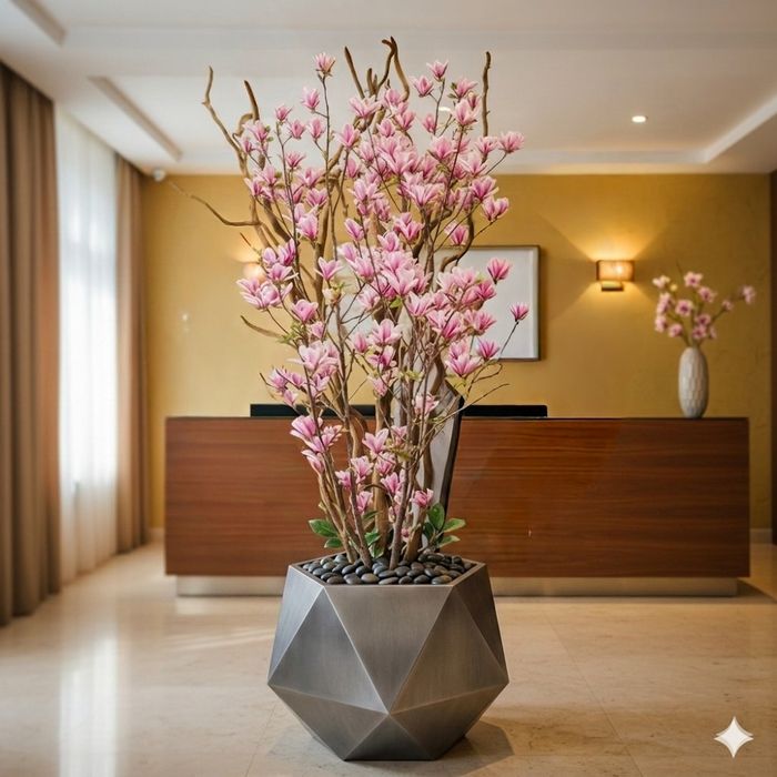 Copac Magnolie din trunchiul natural și flori artificiale