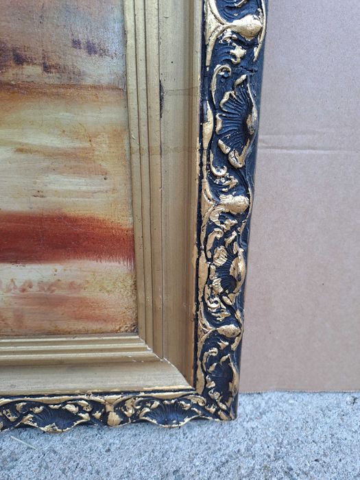 tablou vechi pictura pe carton gros 82/62 cm semnat