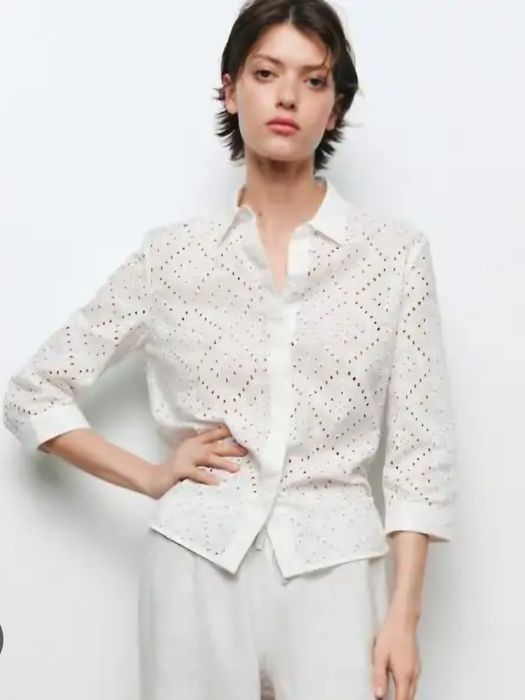 ZARA риза памучна дантела XS-34