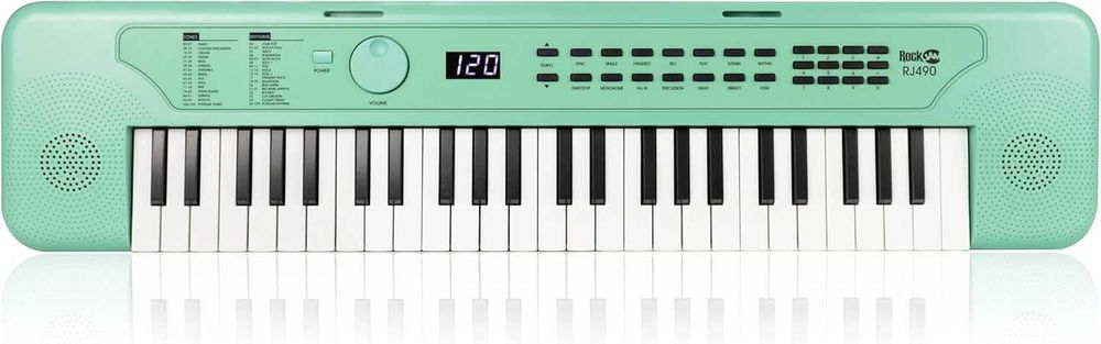 Синтезатор 49 клавиша Електронно пиано RockJam USB Черно Розово Зелено