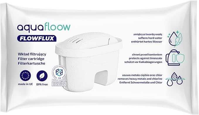 Филтърни касети за вода Aquafloow Aquaflux, пакет от 5, Съвместими с Laica Bi-Flux, Aquaphor, Dafi Unimax, Филтър с активен въглен и йонообменна смола