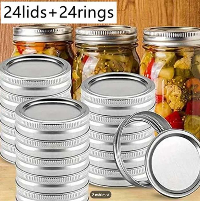 Set 24 capace cu inele pentru borcane manson + 5 capace de rezervă