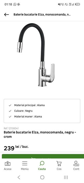 Baterie bucatarie Elza (Leroy Merlin), monocomanda, negru - crom (noua, nefolosita)