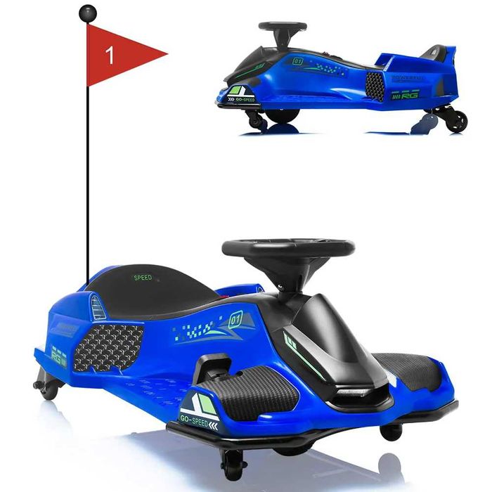 Kart electric Kinderauto BJSX2328 180W 24V cu CASCA, Genuchiere Blue