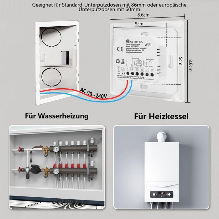 Termostat Smart WiFi KETOTEK pentru Centrala/Incalzire