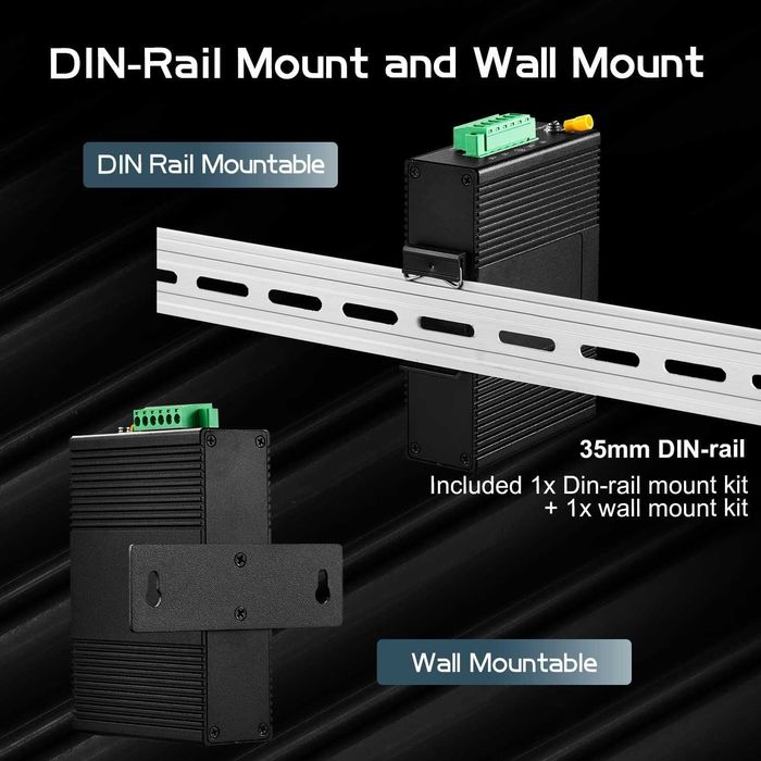 Switch Ethernet industrial Binardat ING05-041G 5 porturi șină DIN 4 port 1 uplink Gigabit DIN Rail,10-100-1000Mbps, montare pe perete fără ventilator