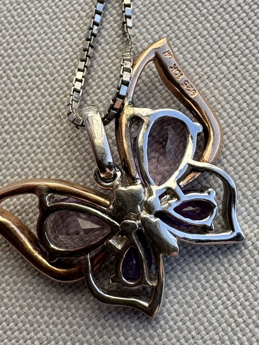 Pandantiv argint si aur Safire si ametiste. Lant argint.