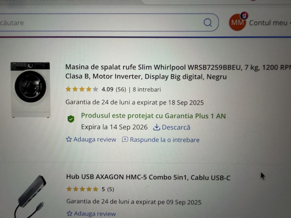 Masina de spalat rufe Slim Whirlpool , 7 kg, 1200 RPM,Motor Inverter, Display Big digital, Negru , in garantie
