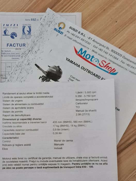 Motor barca Yamaha 2.5 CP BMHL
