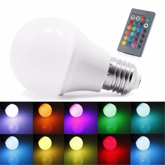 Многоцветна RGB LED крушка с дистанционно и различни режими