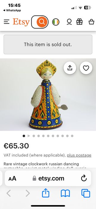 Антикварна колекция навиваща играчка фигура матрьошка кукла метална