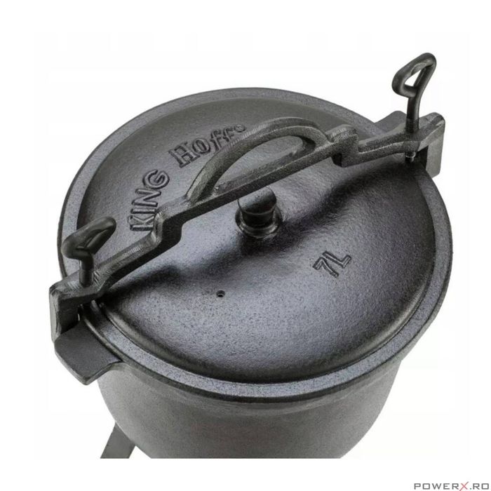 Ceaun din fonta cu picioare si capac, 7litri, negru, Kinghoff