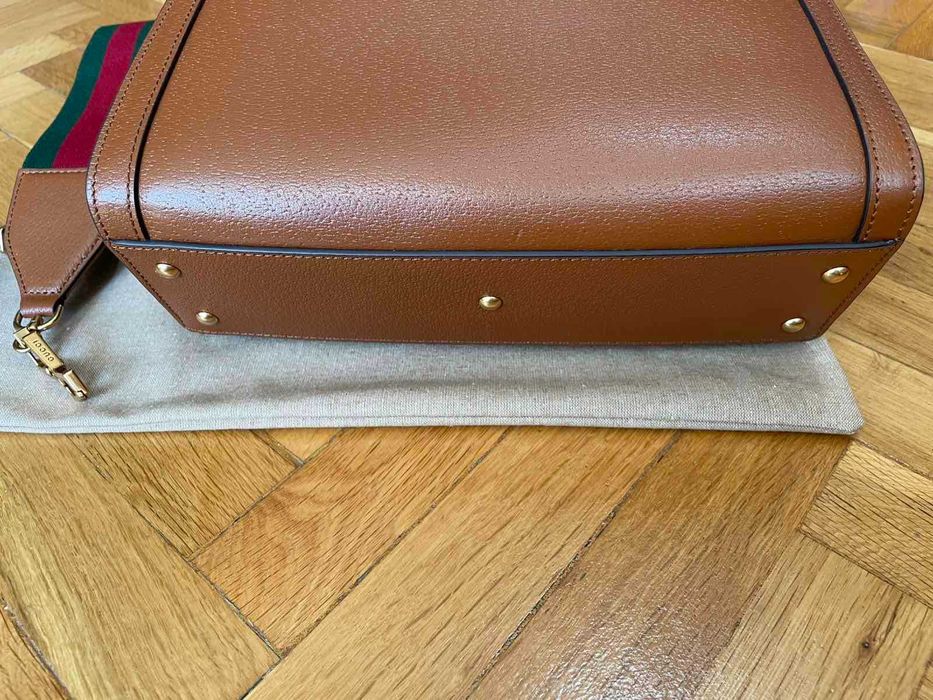 Дамска чанта Gucci Гучи Diana Кафява Кожа Бамбук Златно Gold GG Лого