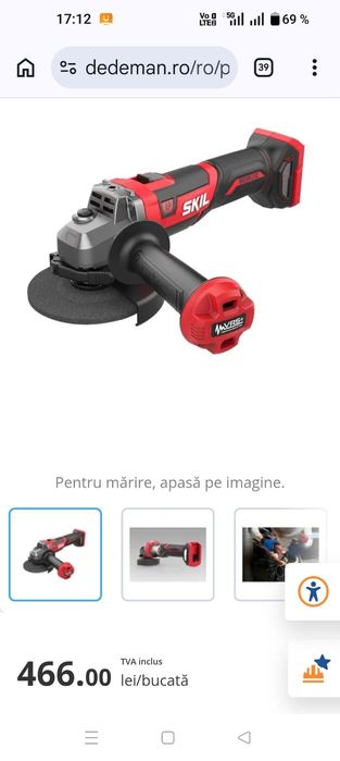 Polizor unghiular, pe acumulator, 20 V, Skil XP AG1E3930CB, motor fara perii, 8500 rpm, 125 mm