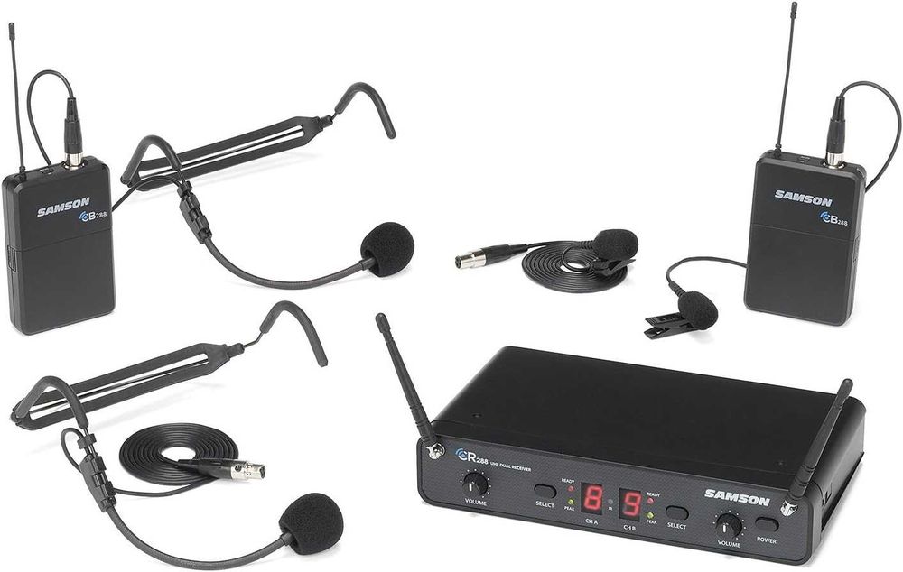 Samson Concert 288 Presentation Wireless Dual Headset Lavaliera UHF Profesional Nou Sigilat 2 bodypack-uri 2 microfoane headset HS5 2 lavaliere LM5