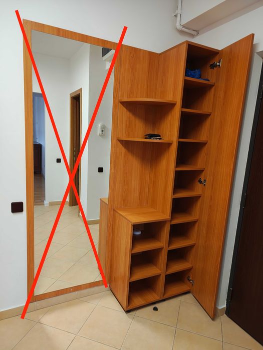 Dulap pentru hol pentru haine, cu cuier si pantofar, cu loc de sezut, + ... -executat la comanda MDF - furnir de culoare frasin de calitate f. buna