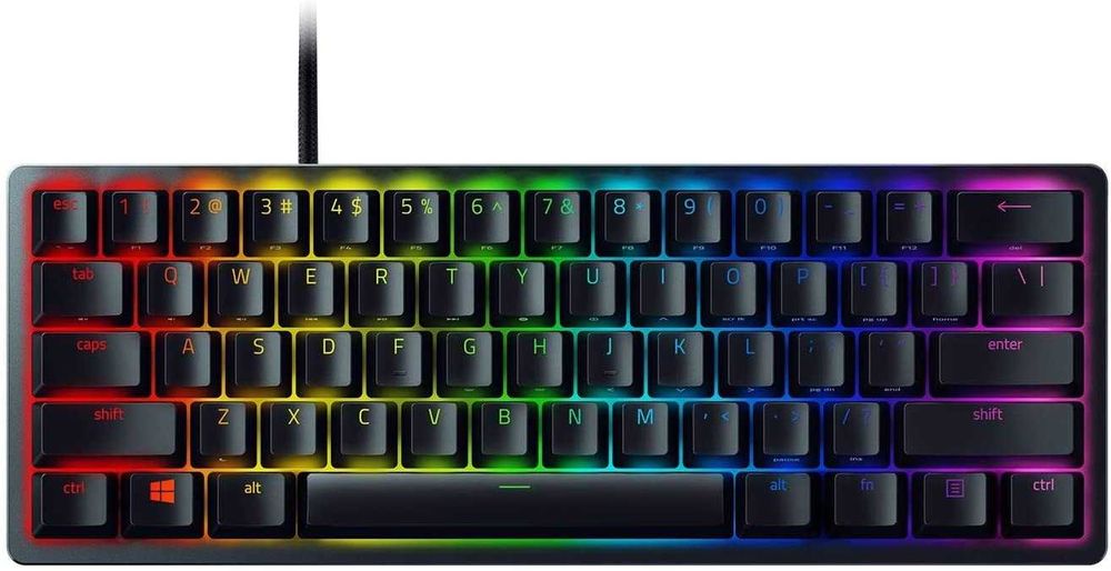 Геймърска механична клавиатура Razer Huntsman Mini (60%, Purple Clicky Switches, RGB)