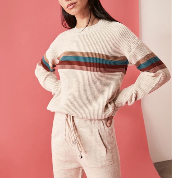 Trendyol pulover s/36 striat maro crem