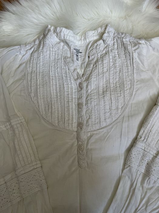 Бяла риза с ефектни ръкави H&M