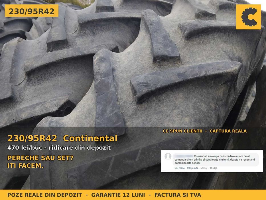 ANVELOPE 230/95R42 9.5R42 230 95 R42 Continental Cauciucuri Tractor Prasit Rand Ingust Porumb Floarea Soarelui Vie Livada SH Garantie 1 An FACTURA TVA