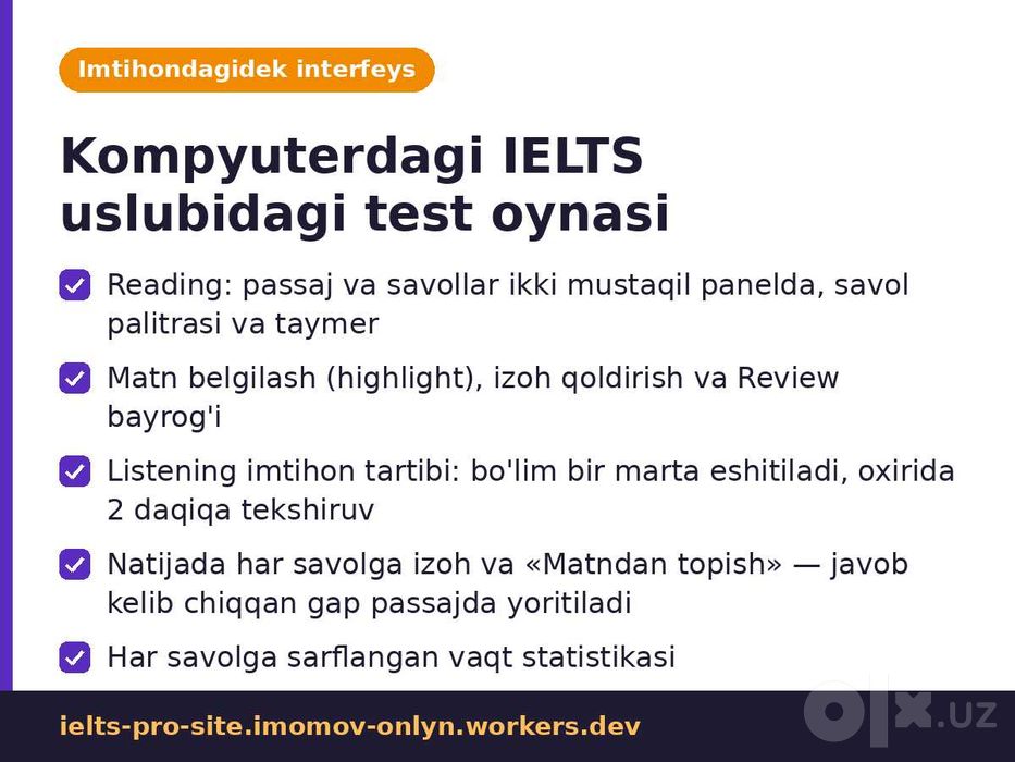 IELTS Pro — tayyor IELTS tayyorlov veb-platformasi (sayt) sotiladi