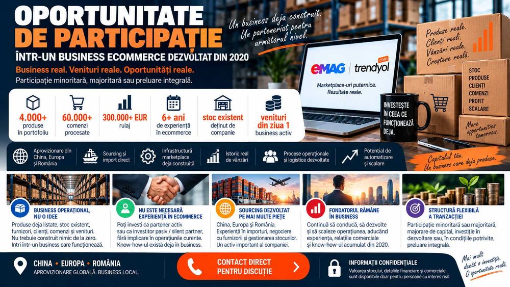 Se vinde Afacere ACTIVA de eCommerce EMAG + TRENDYOL cu 4000 de produse