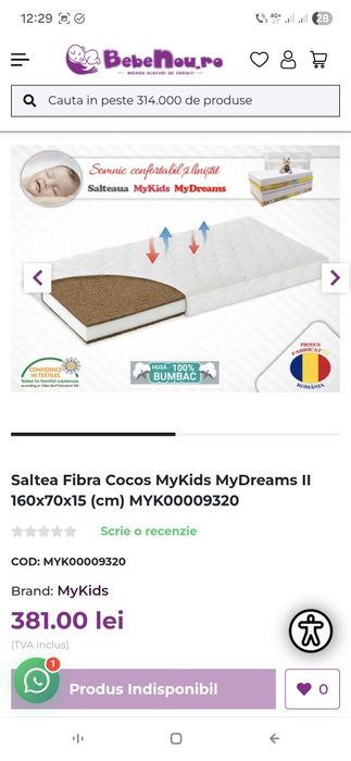 Vand patut copii + saltea + husa impermeabila