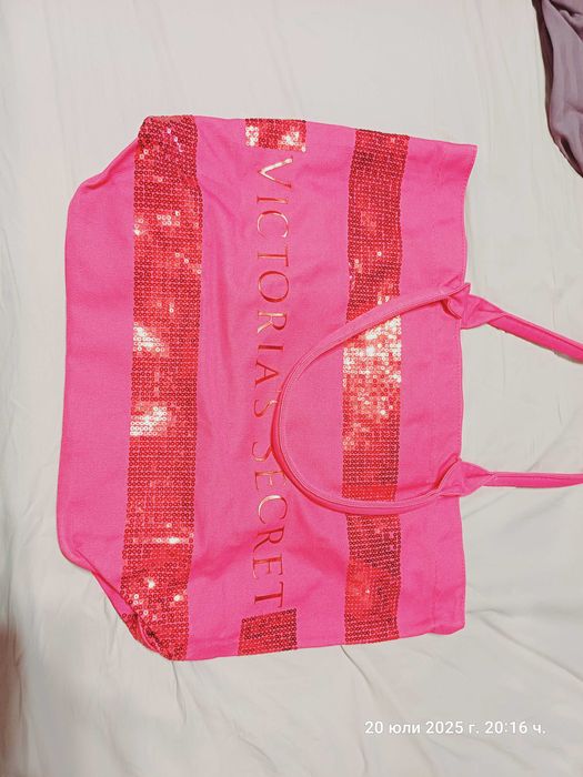 Голяма Розова Плажна чанта с пайети Victoria's Secret