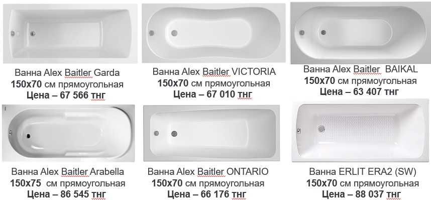 Акриловые ванны 140 см -  160 см