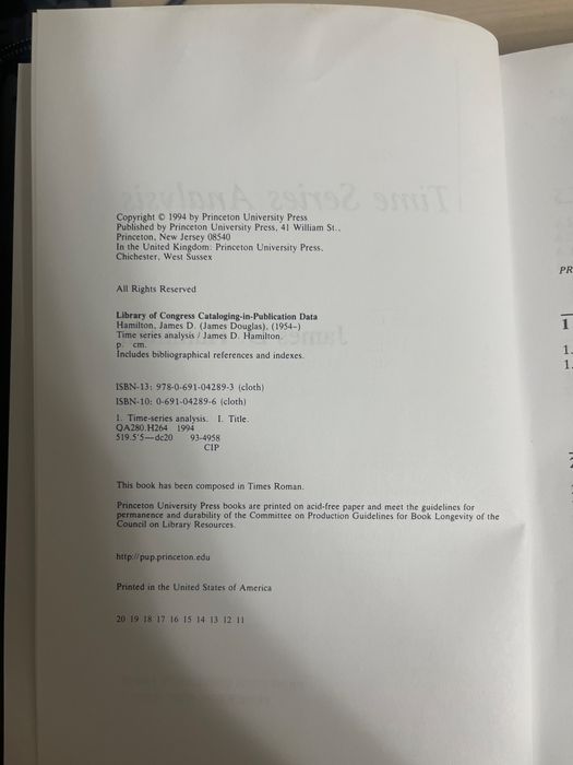 Книга про временные ряды на английском