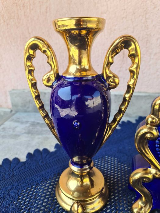 SetCeramicAlbastruCobaltVaze siCeas Fabricat 1962firmaCAT Italy