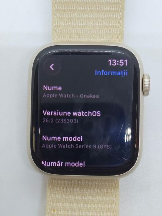 Ceas Apple Watch Series 9, GPS, Carcasa Starlight Aluminium, 45mm -A-