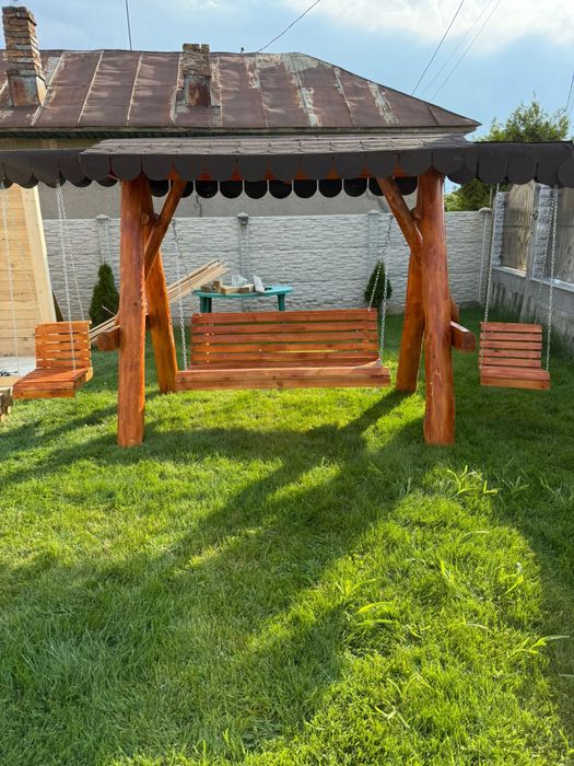 Balansoar rustic / leagan din lemn cu leagane pentru copii
