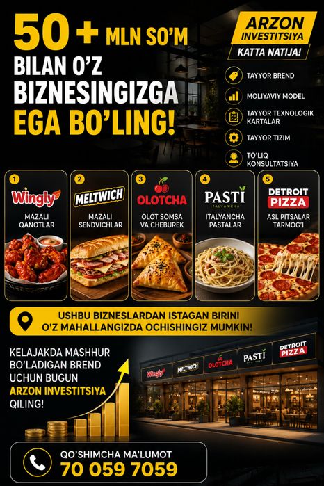 Juda  kam pul bilan o’z biznesingizga ega bo’ling!