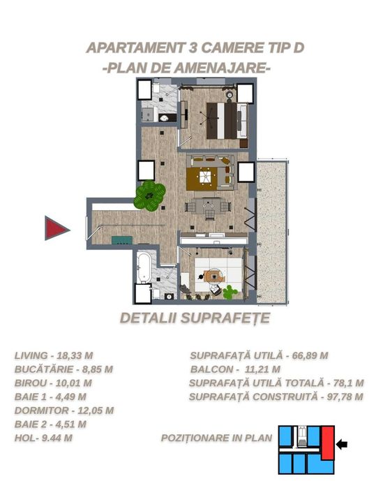 Apartament 3 camere direct de la dezvoltator-MAGIC DANUBE RESIDENCE-