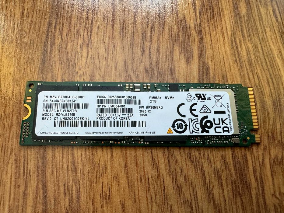 Samsung PM981a 2000GB 2TB SSD NVMe 99% OPAL 2280 Gen 3 x4 PCIe