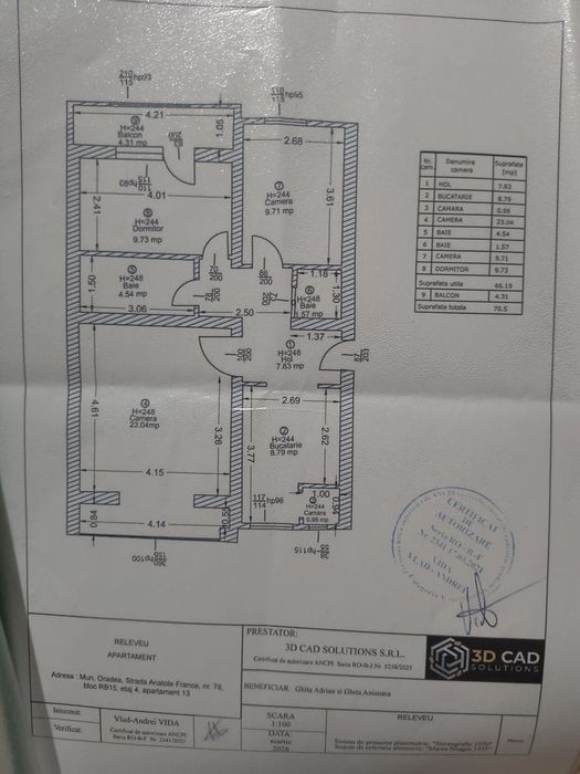 Apartament 3 camere 70 mp decomandat Cantemir